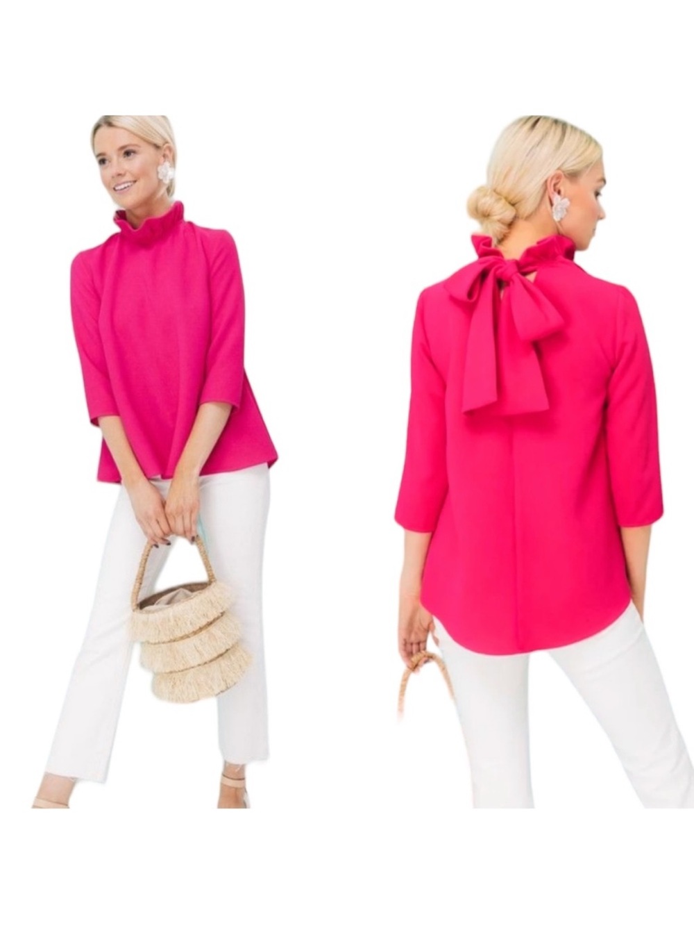 Tuckernuck Pomander Place Faye Ruffle Bow Tie Blouse in Fuchsia